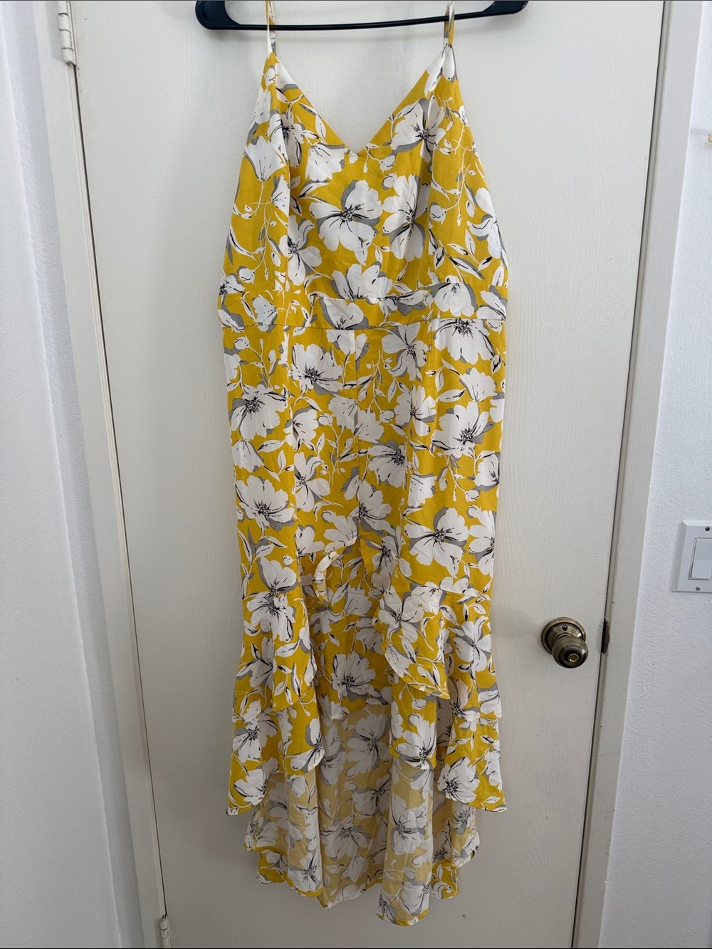 Yellow Floral Slip Dress with White Bloom Print